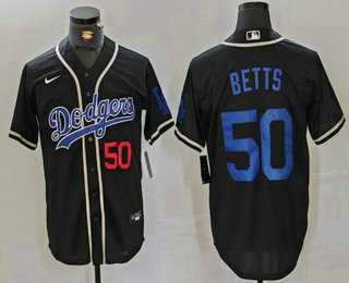 Mens Los Angeles Dodgers #50 Mookie Betts Number Black Cool Base With Patch Stitched Baseball Jersey
